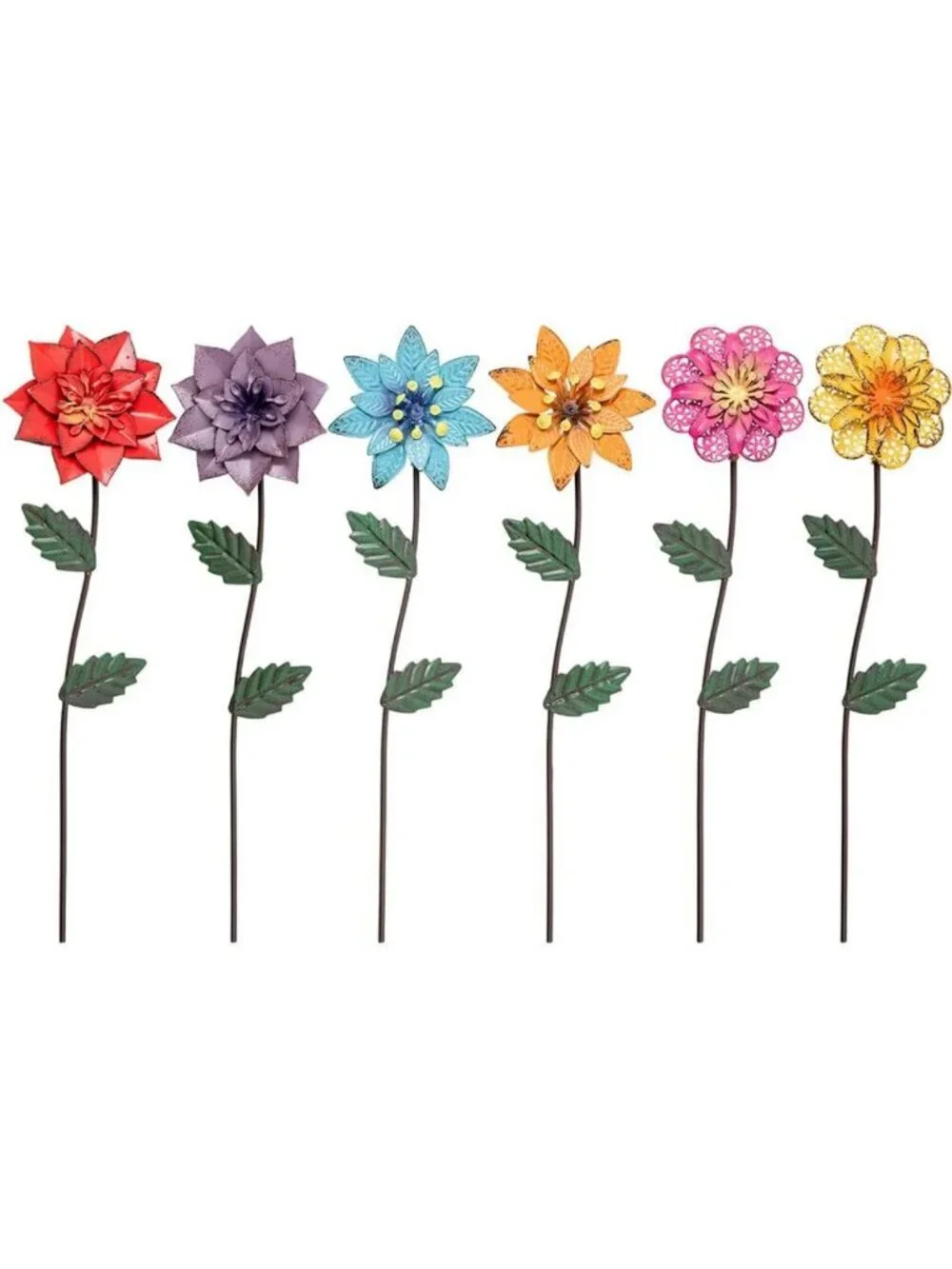 Colorful Metal Flower Garden Stakes - 6 Pack Outdoor Decor for Yard & Pathway